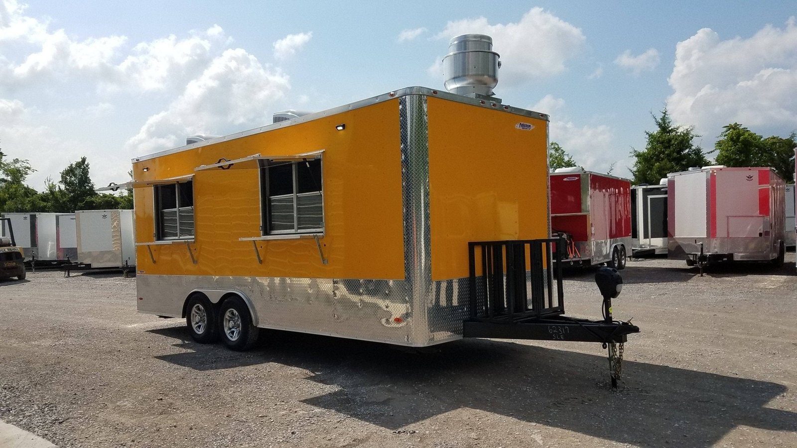 8.5′ x 20′ Penske Yellow Flat Nose Concession Food Trailer