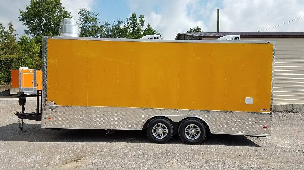 8.5′ x 20′ Penske Yellow Flat Nose Concession Food Trailer — photo 2