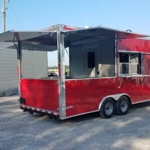 8.5' x 20' Red Porch Style Concession Food Trailer With Appliances