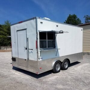 8.5' x 16' Double Window White Concession Food Trailer
