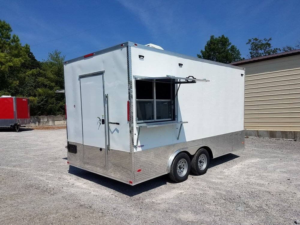 8.5′ x 16′ Double Window White Concession Food Trailer
