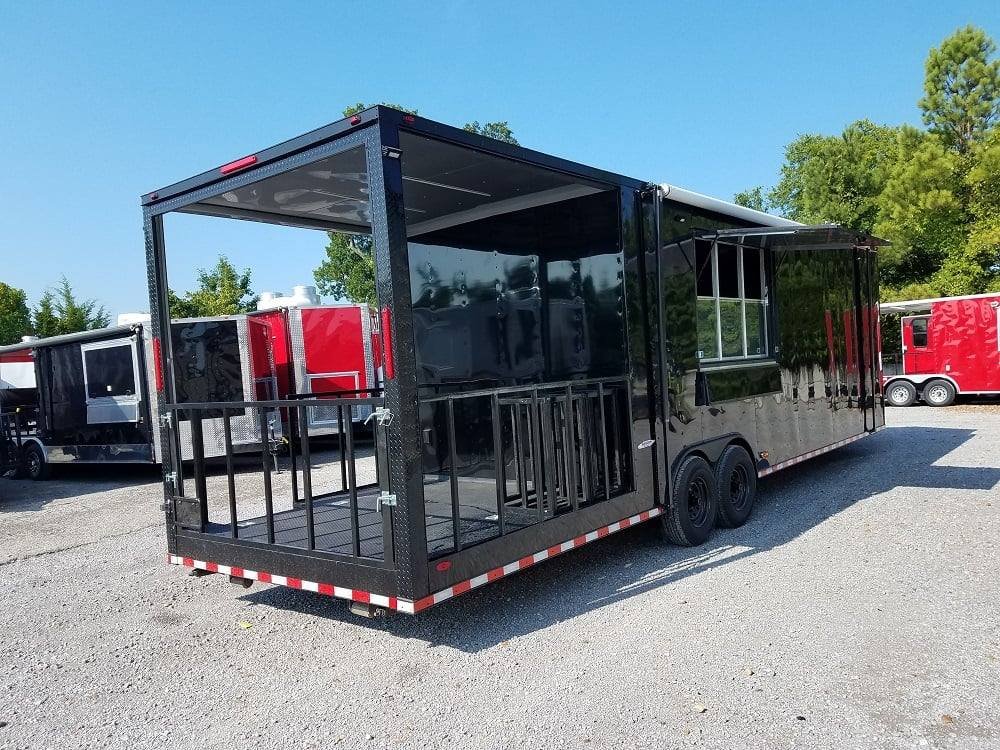 8.5′ x 32′ Black on Black BBQ Porch Concession Food Trailer