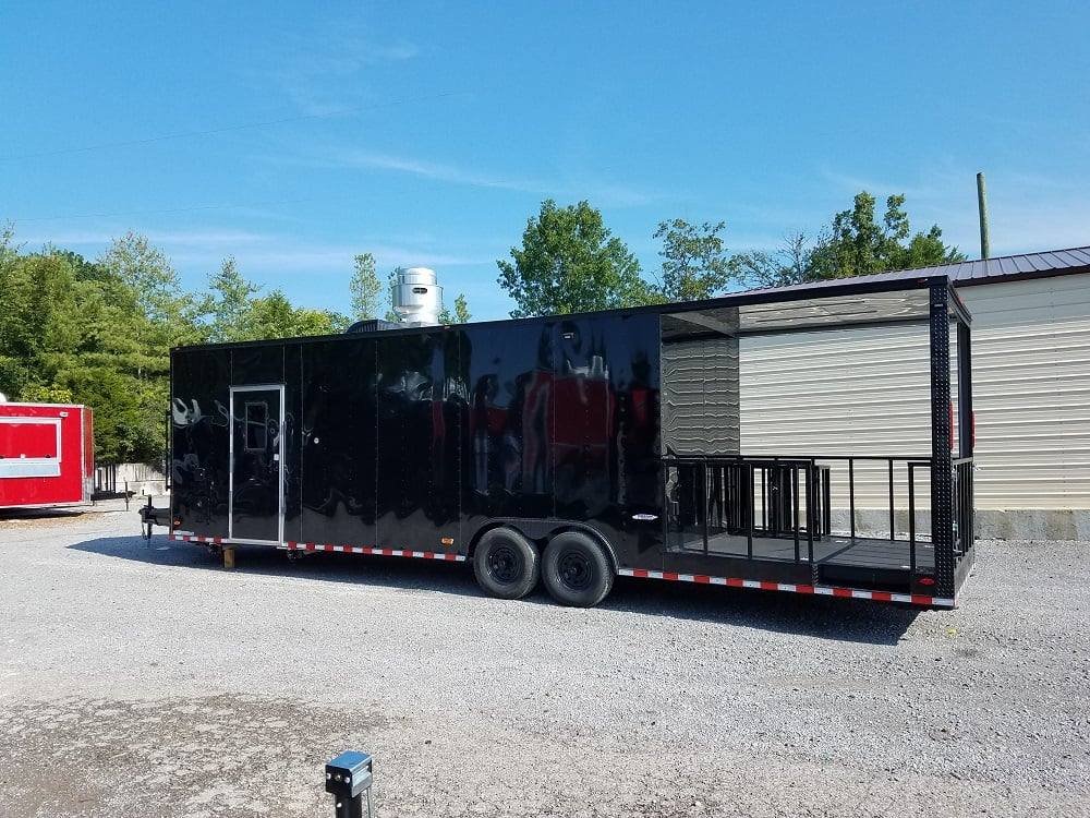8.5′ x 32′ Black on Black BBQ Porch Concession Food Trailer — photo 8