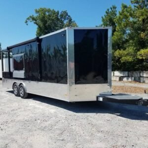 8.5' x 24' BBQ Porch Black Concession Food Trailer