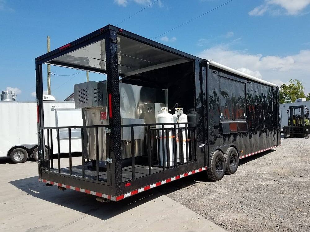 8.5′ x 32′ Black on Black BBQ Porch Concession Food Trailer With Appliances
