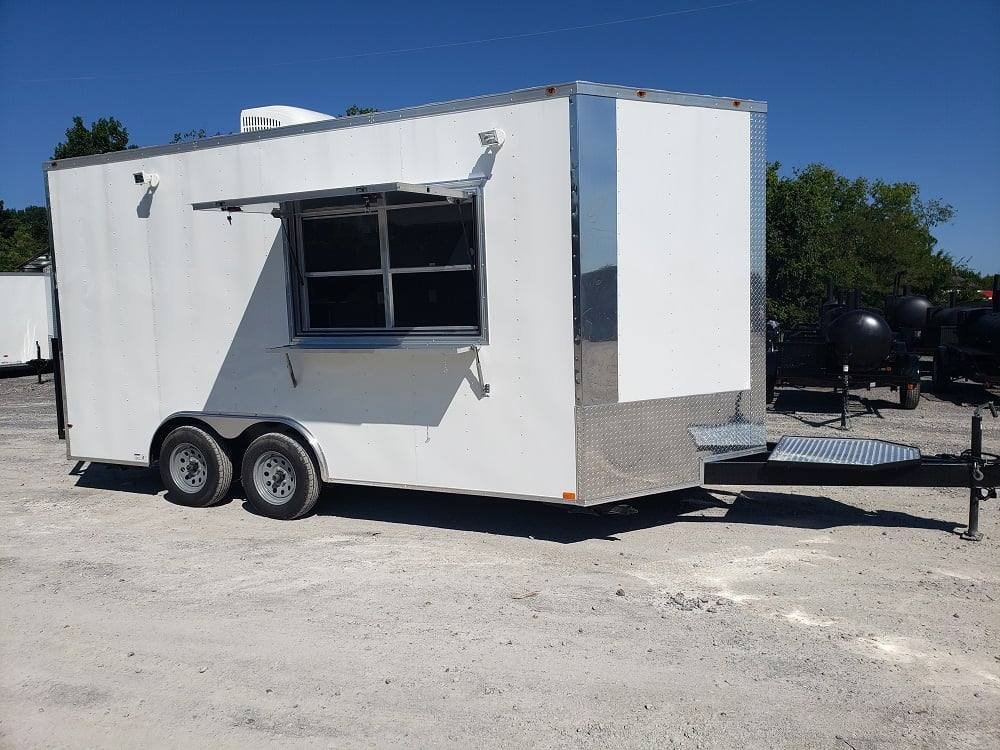 8.5′ x 16′ White Concession Food Trailer With Appliances