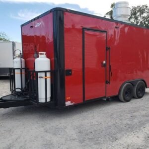 8.5' x 18' Red and Black Food Concession Trailer With Appliances