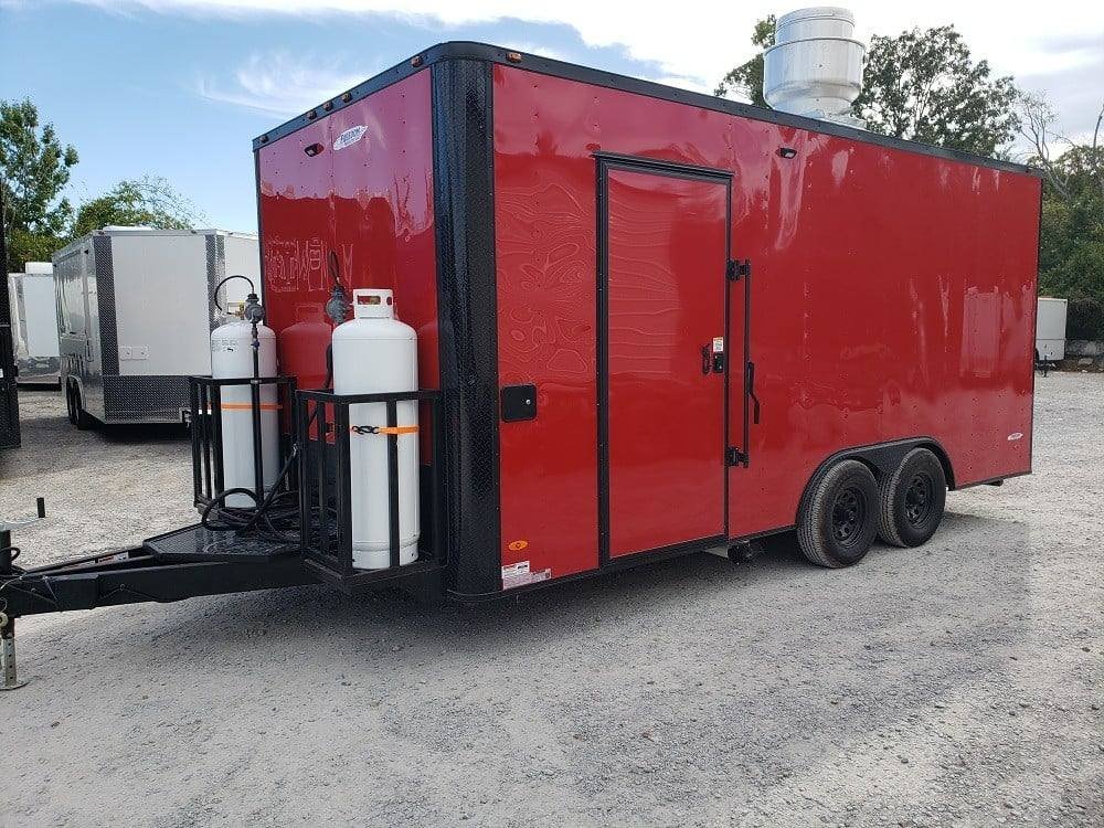 8.5′ x 18′ Red and Black Food Concession Trailer With Appliances
