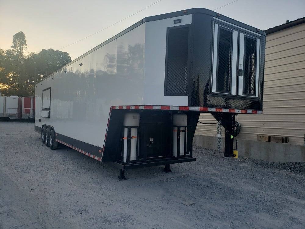 8.5′ x 40′ White Gooseneck Concession Food Trailer With Appliances