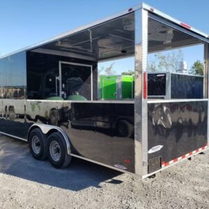 8.5' x 22' Black Porch Style BBQ Concession Food Trailer