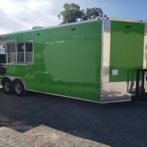 8.5' x 24' Lime Green BBQ Porch Concession Trailer with Restroom and Appliances