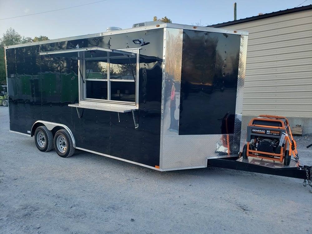 8.5′ x 18′ Black Concession Food Trailer With Appliances