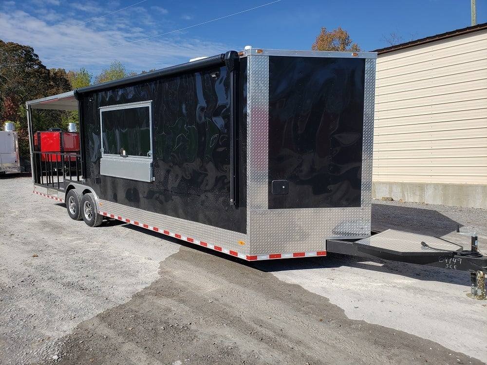 Black 8.5′ x 28′ BBQ Porch Concession Food Trailer