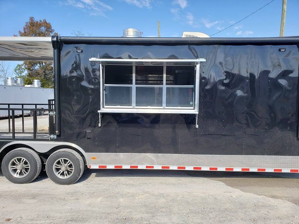 Black 8.5′ x 28′ BBQ Porch Concession Food Trailer — photo 5