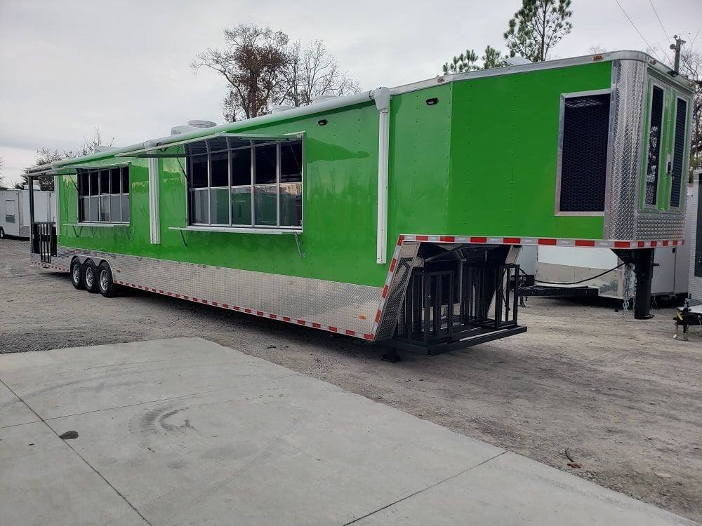8.5′ x 53′ Lime Green Gooseneck BBQ Concession Food Trailer