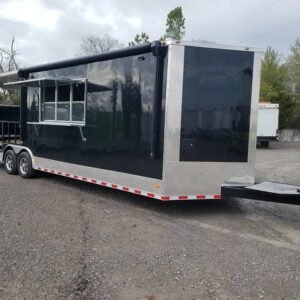 8.5' x 28' Black BBQ Porch Concession Food Trailer With Appliances