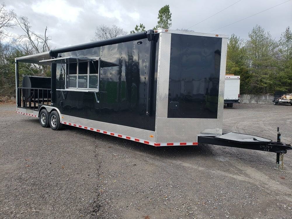 8.5′ x 28′ Black BBQ Porch Concession Food Trailer With Appliances