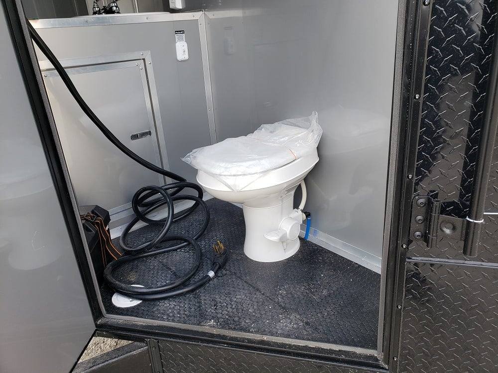 8.5′ x 28′ Black BBQ Concession Trailer with Restroom — photo 9