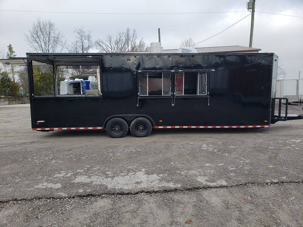 8.5′ x 28′ Black BBQ Concession Trailer with Restroom