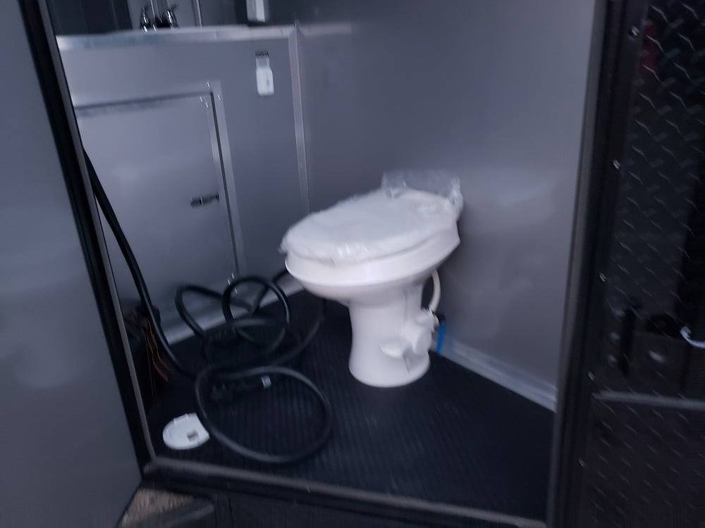 8.5′ x 28′ Black Concession Food Trailer with Restroom and Appliances — photo 13