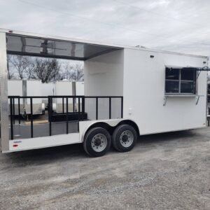 White 8.5' x 22' BBQ Porch Concession Food Trailer