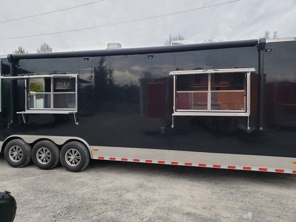 8.5′ x 32′ Black BBQ Porch Concession Food Trailer with Restroom — photo 4