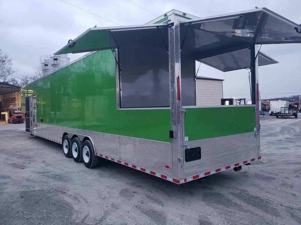 8.5′ x 48′ Lime Green Goose-neck Pizza Concession Food Trailer