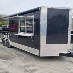 8.5' x 24' Black Porch Style BBQ Vending Food Trailer with Appliances