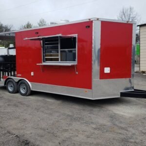 8.5' x 20' Red Porch Style BBQ Concession Food Trailer with Appliances