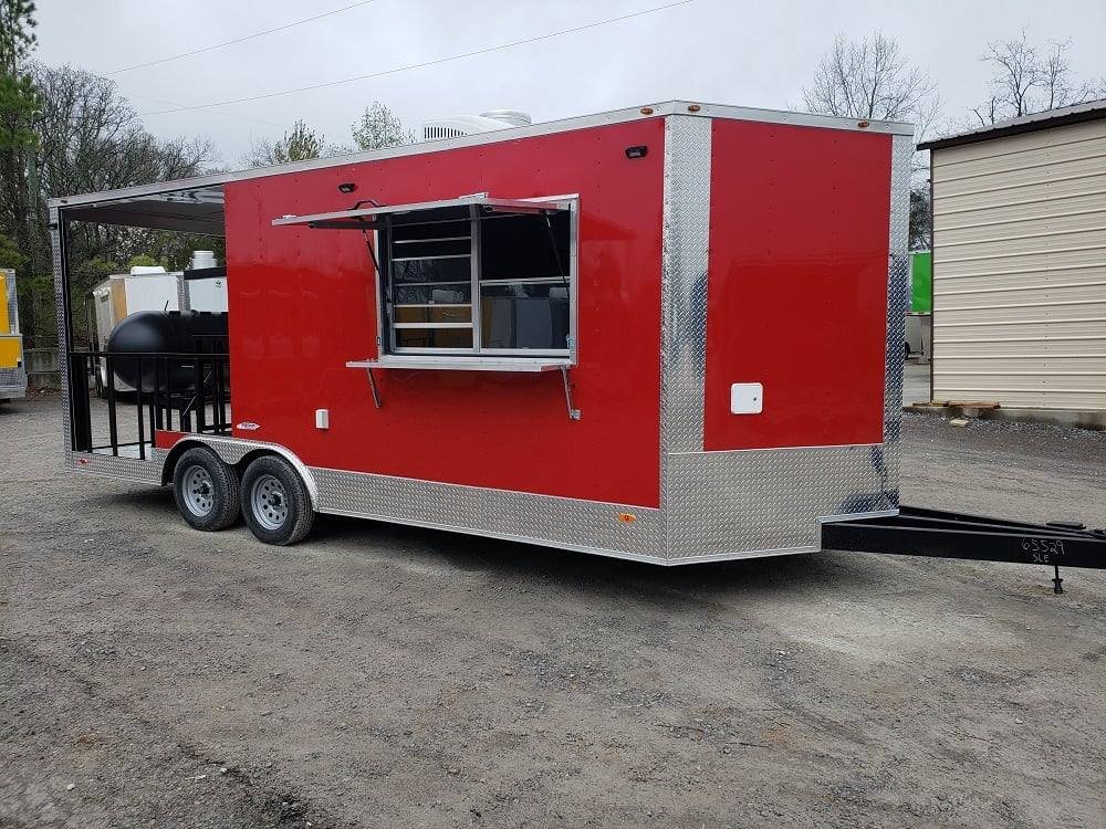 8.5′ x 20′ Red Porch Style BBQ Concession Food Trailer with Appliances