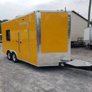 8.5 x 16 yellow ice cream trailer with dual service windows - view 12