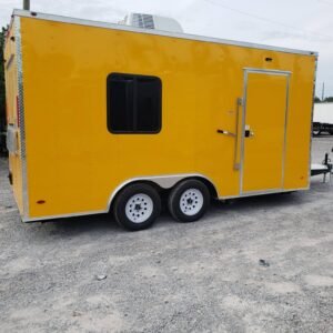 8.5 x 16 yellow ice cream trailer with dual service windows - view 3