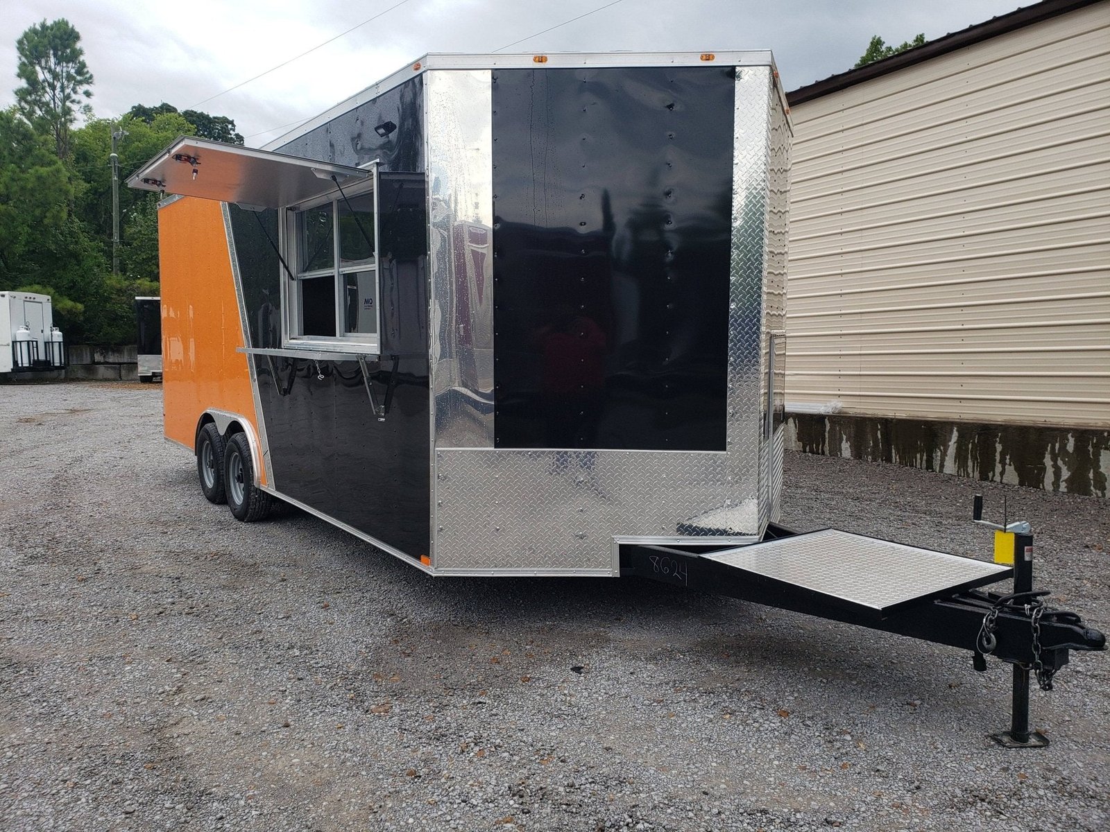 8.5′ x 20′ Orange And Black Food Catering Concession Trailer With Appliances