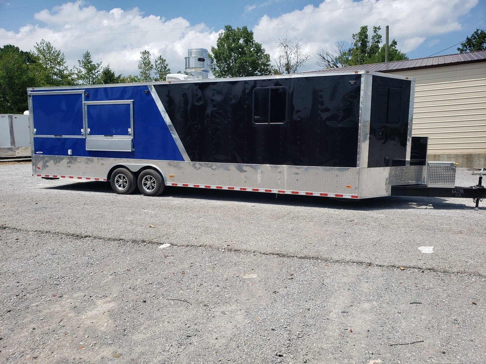 8.5′ x 30′ Black and Cobalt Blue BBQ Porch Style Concession Trailer — photo 10