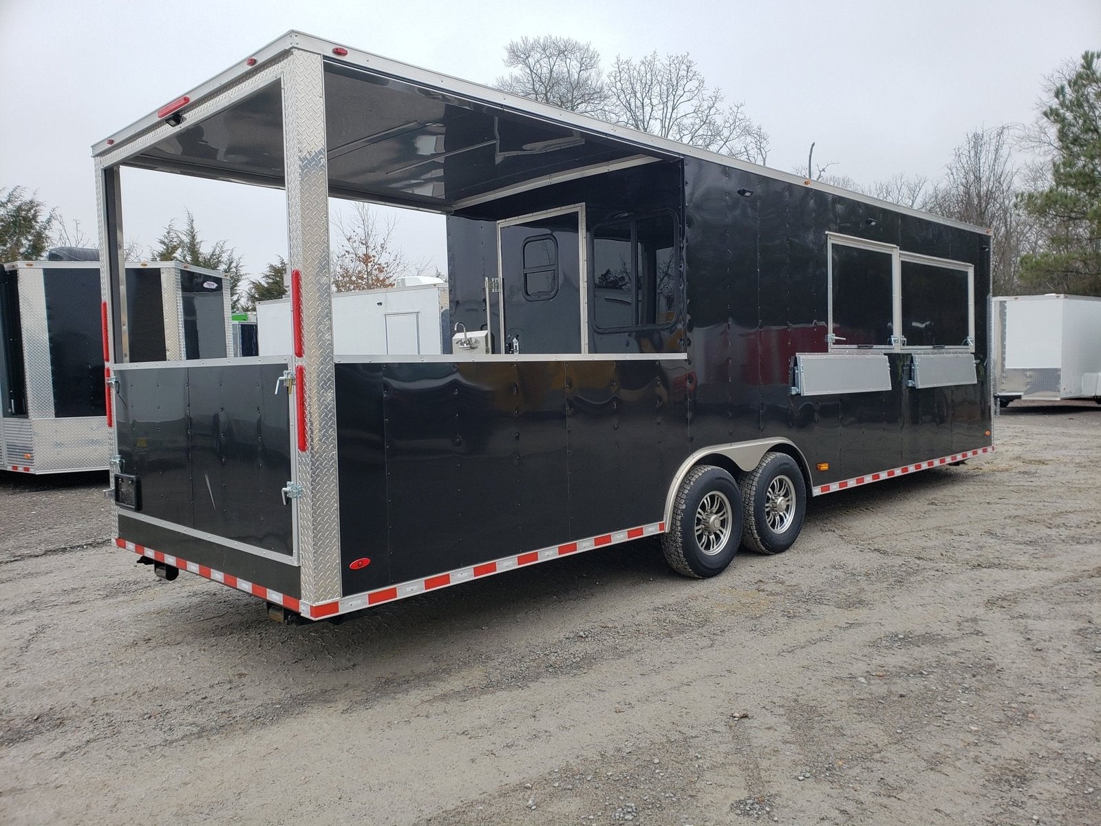 8.5′ x 28′ Black Porch Style BBQ Vending Concession Trailer — photo 7