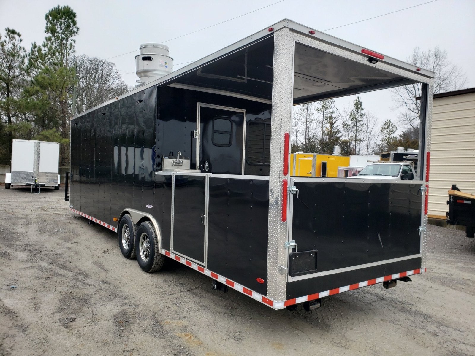 8.5′ x 28′ Black Porch Style BBQ Vending Concession Trailer — photo 11