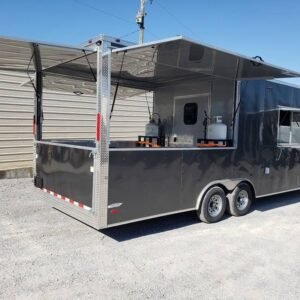8.5' x 24' Charcoal Gray BBQ Porch Concession Trailer with Restroom