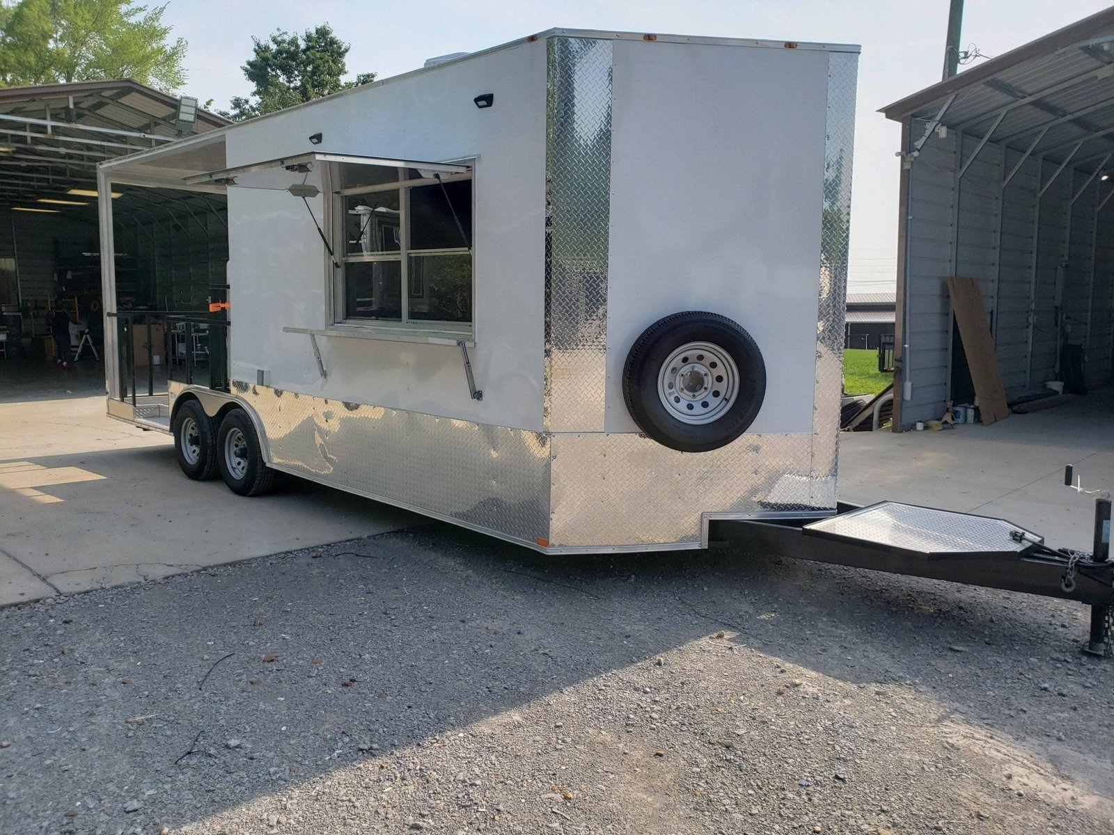 8.5′ x 22′ White Porch Style Food Vending Concession Trailer with Appliances