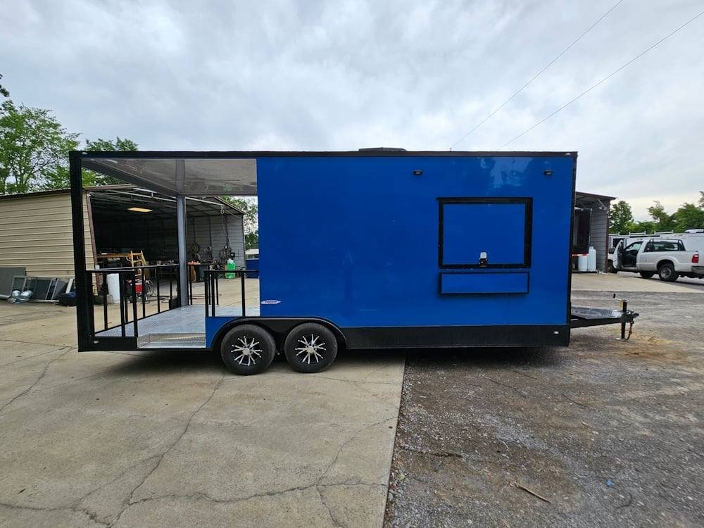 Concession Trailer 8.5′ X 22′ Cobalt Blue BBQ Catering Event — photo 9