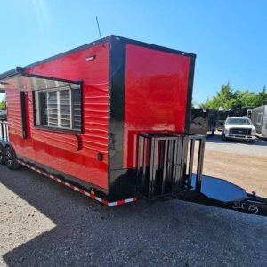 Concession Trailer 8.5' X 26' Red W / Blackout BBQ Event Catering