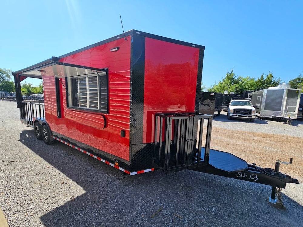 Concession Trailer 8.5′ X 26′ Red W / Blackout BBQ Event Catering