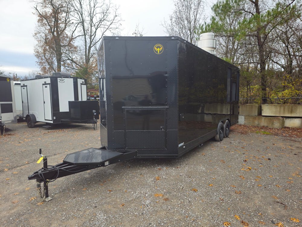 8.5′ X 22′ Black Elite Concession Trailer With Blackout Trim and Screens — photo 3