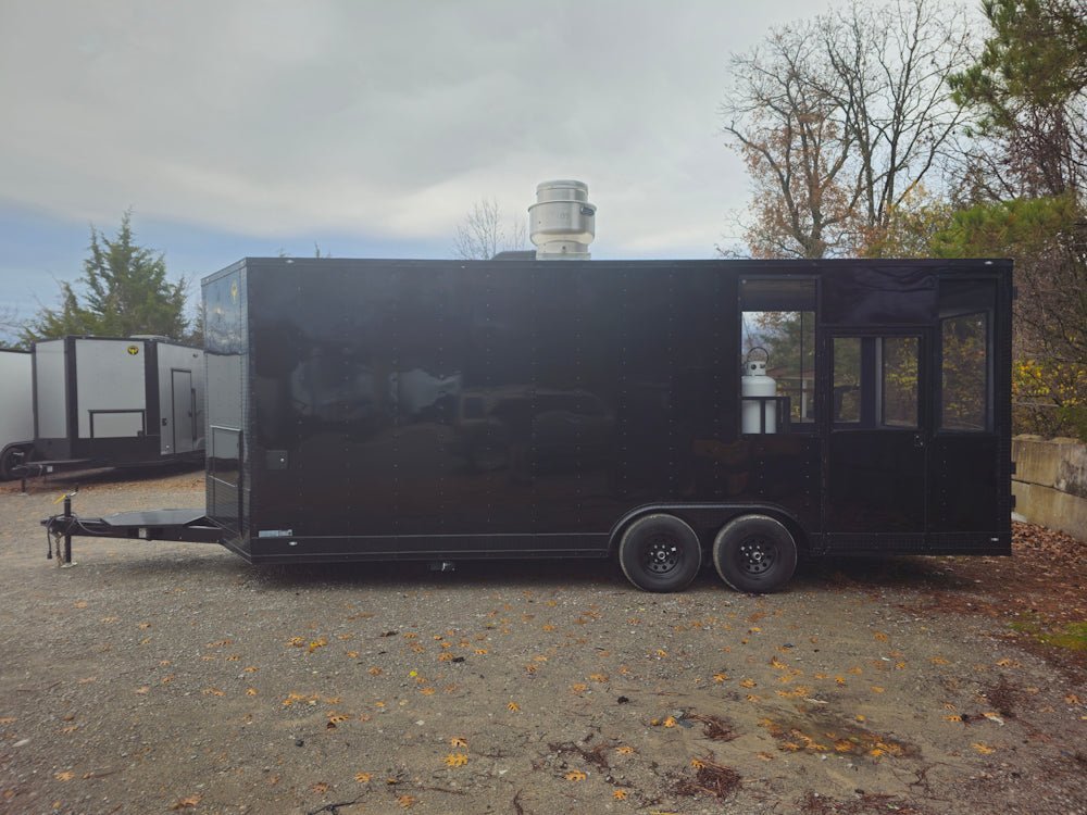 8.5′ X 22′ Black Elite Concession Trailer With Blackout Trim and Screens — photo 4