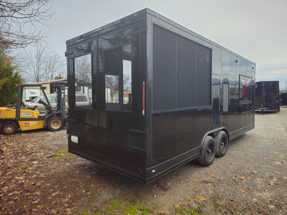 8.5′ X 22′ Black Elite Concession Trailer With Blackout Trim and Screens — photo 7