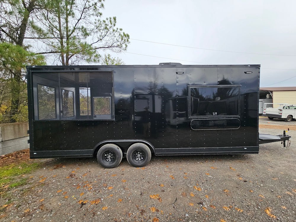 8.5′ X 22′ Black Elite Concession Trailer With Blackout Trim and Screens — photo 8