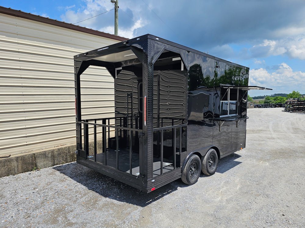 8.5′ X 16′ Black W/ Blackout Custom Concession With 4′ Porch — photo 13