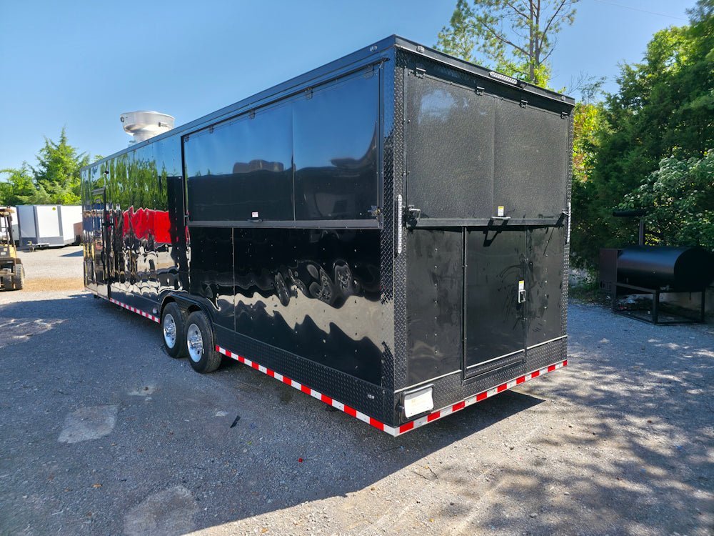 8.5′ X 32′ Concession Trailer Black With Blackout 12′ Porch Food Event Catering — photo 6