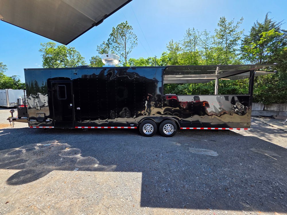 8.5′ X 32′ Concession Trailer Black With Blackout 12′ Porch Food Event Catering — photo 11