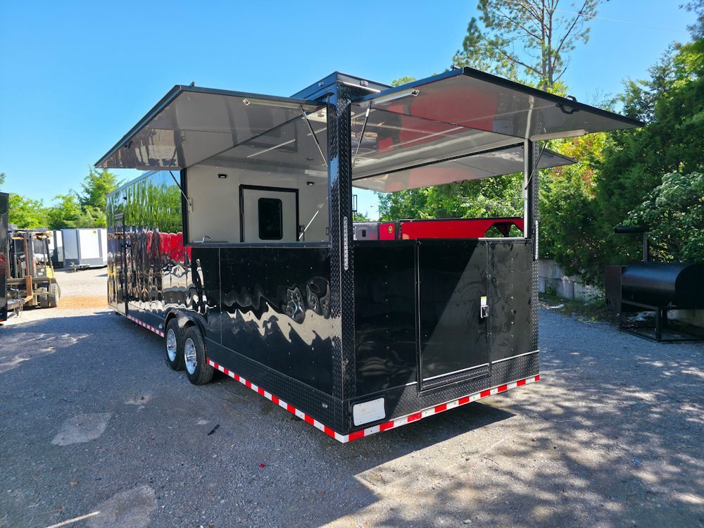 8.5′ X 32′ Concession Trailer Black With Blackout 12′ Porch Food Event Catering — photo 12