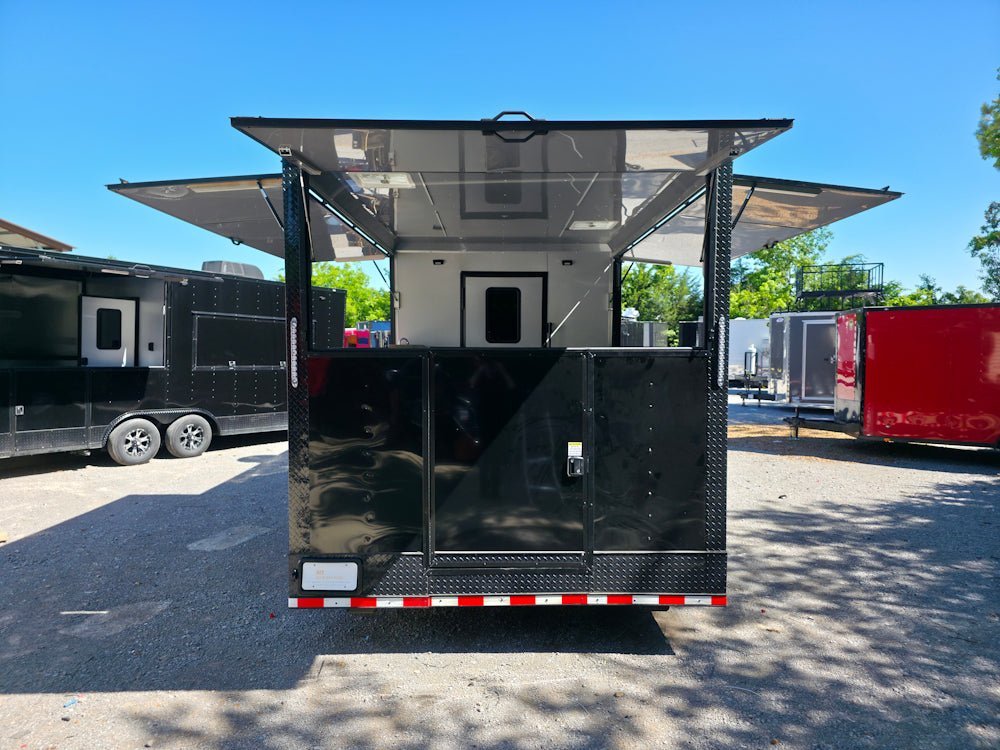 8.5′ X 32′ Concession Trailer Black With Blackout 12′ Porch Food Event Catering — photo 13
